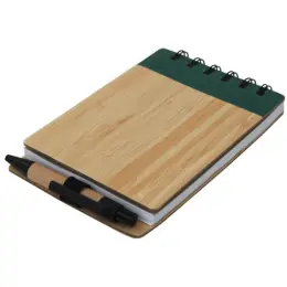 Wood Pocket Notepad & Sticky-Memo & Pen Green Front